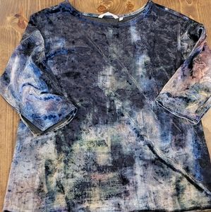 Soft Surroundings Multicolored Velvety Tunic 3/4 Sleeve Black Gray Brown